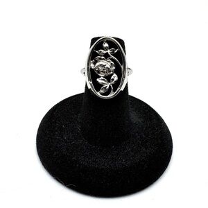 Vintage Avon Rosamonde Ring 1975 Silvertone Rose Filigree Oval Ring